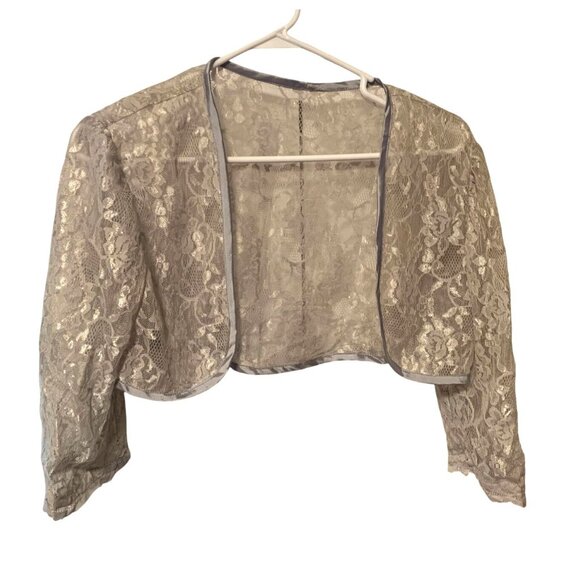 unbranded Jackets & Blazers - Womens Size Small Shrug open Front Jacket Silver Lace Overlay Cropped jacket Ros